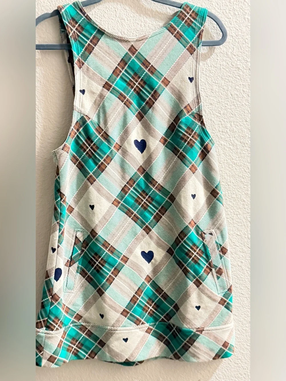 Free People Backless Plaid Tank Dress in Teal, Navy & Brown - Picture 2 of 3